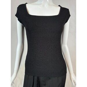 Nine & Company Black Knit Square Neck Ribbed Top S